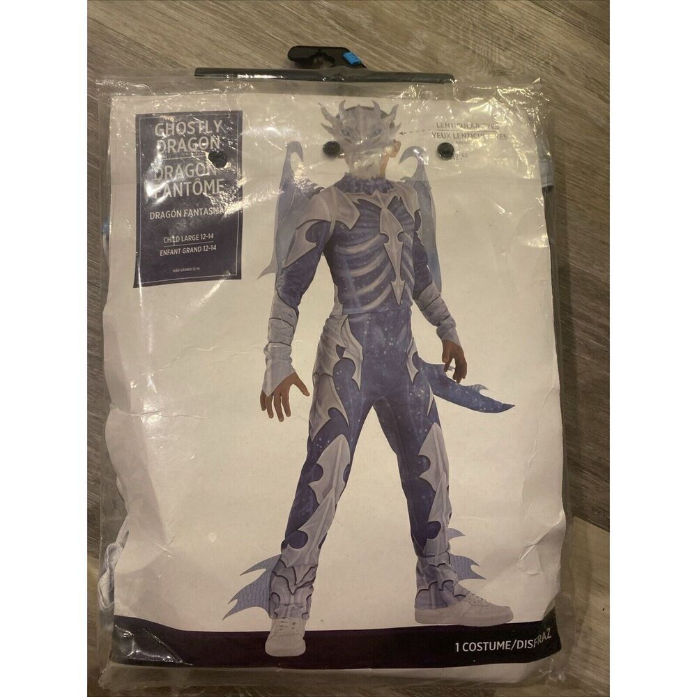 Ghostly Dragon White Blue Jumpsuit Fancy Halloween Boys Size Large L 12-14 NEW